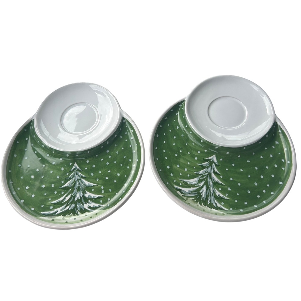 Starbucks Christmas Tree Snack Plates Set of 2 Made in Italy Ceramic Green White
